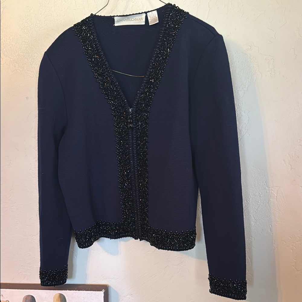 Dana Buchman Blue Cardigan with Knit Texture